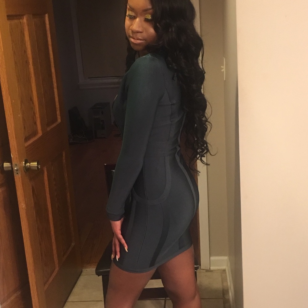 Long Sleeve Green Bandage Dress